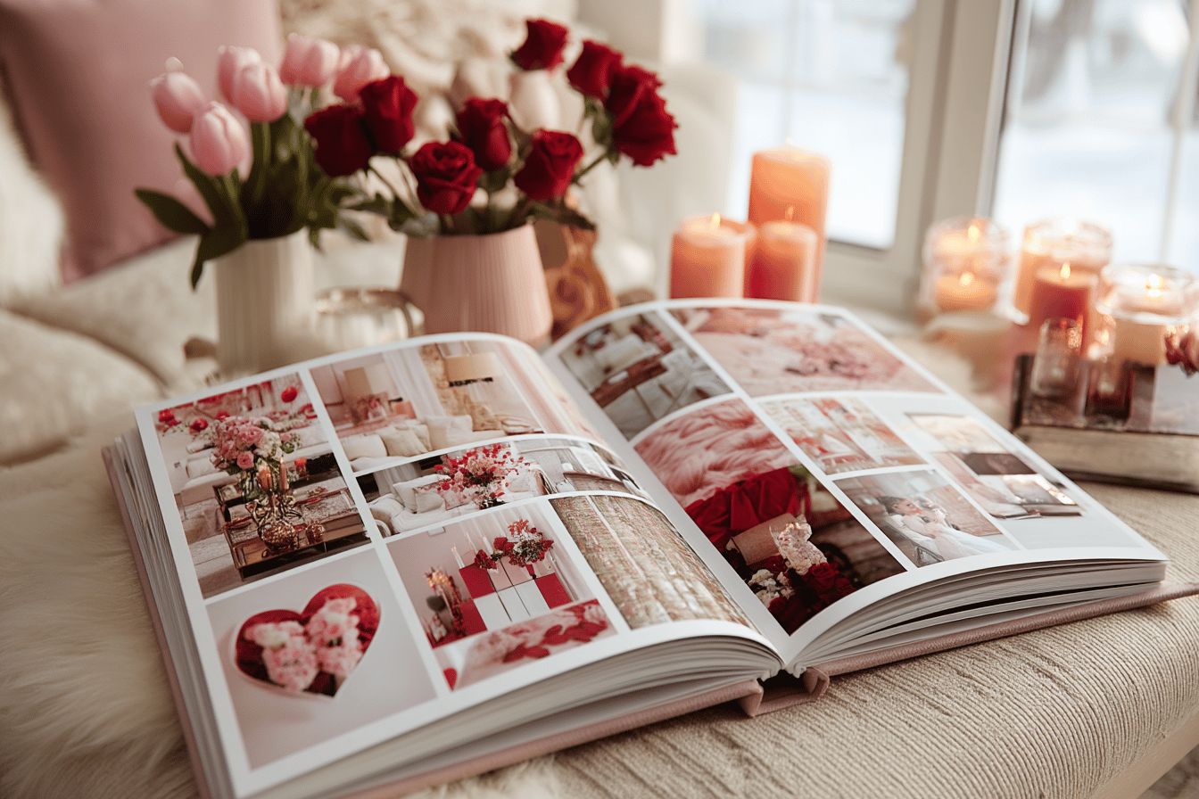 Quels éléments de design privilégier dans la création d'un album photo édition Amour pour un anniversaire de couple ?