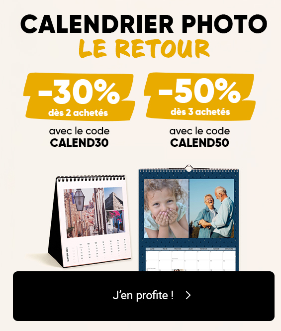 Jusqu'à -50% sur les calendriers photo personnalisés
