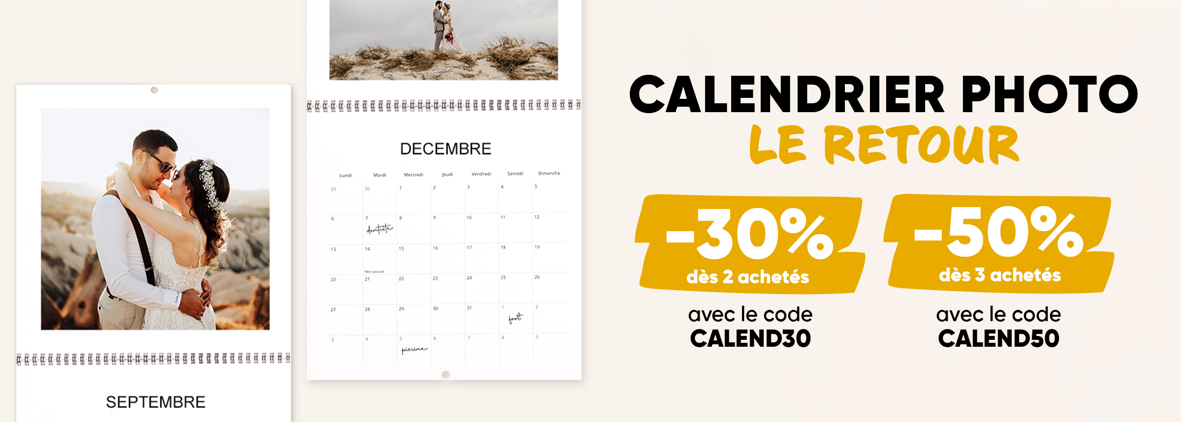 Jusqu'à -50% sur les calendriers photo personnalisés